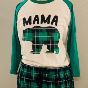 Green Plaid Pajamas "MAMA BEAR" Large- matching set